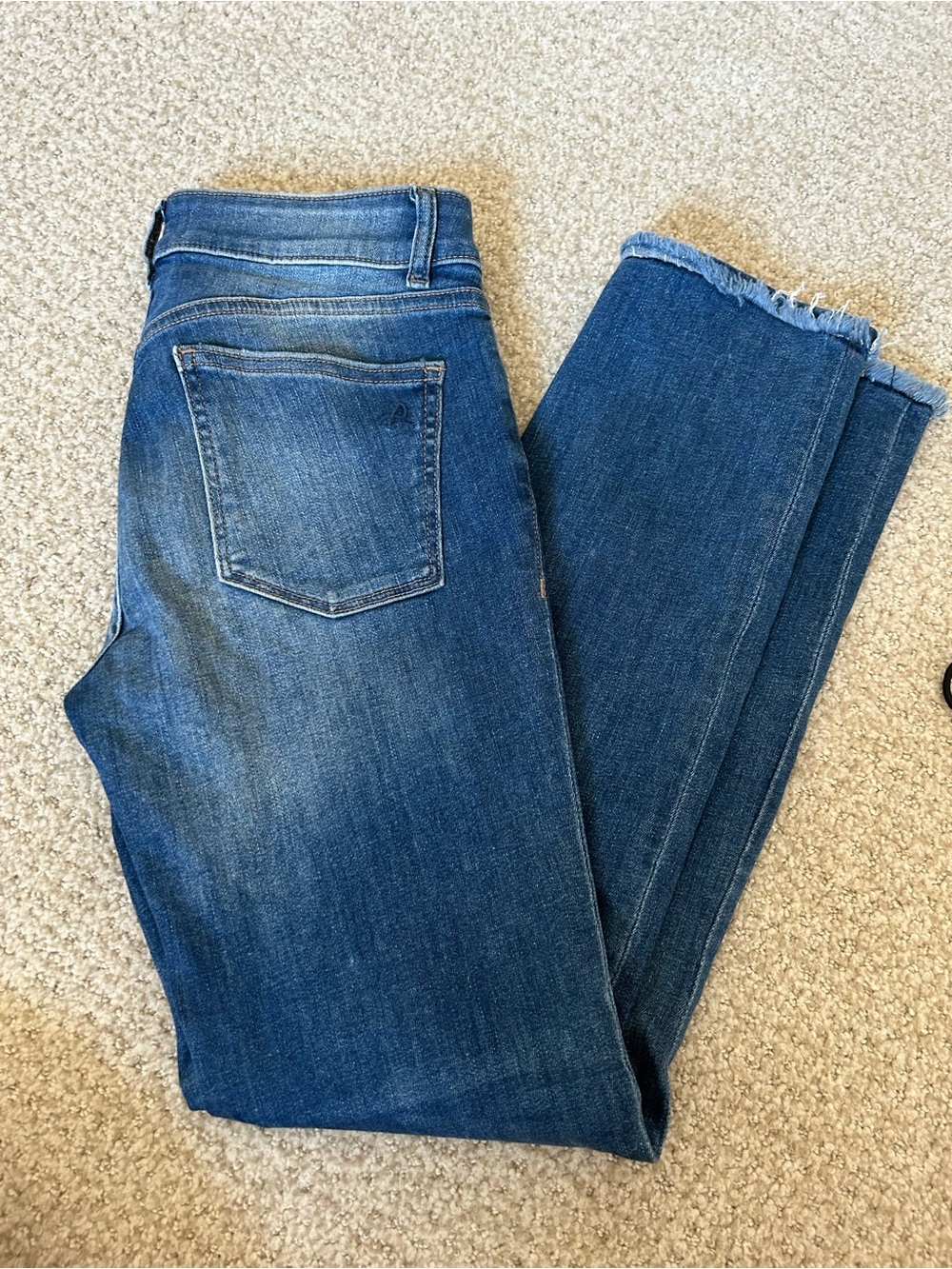 DL1961 Medium Blue Cropped Straight Jeans with Raw Hem
